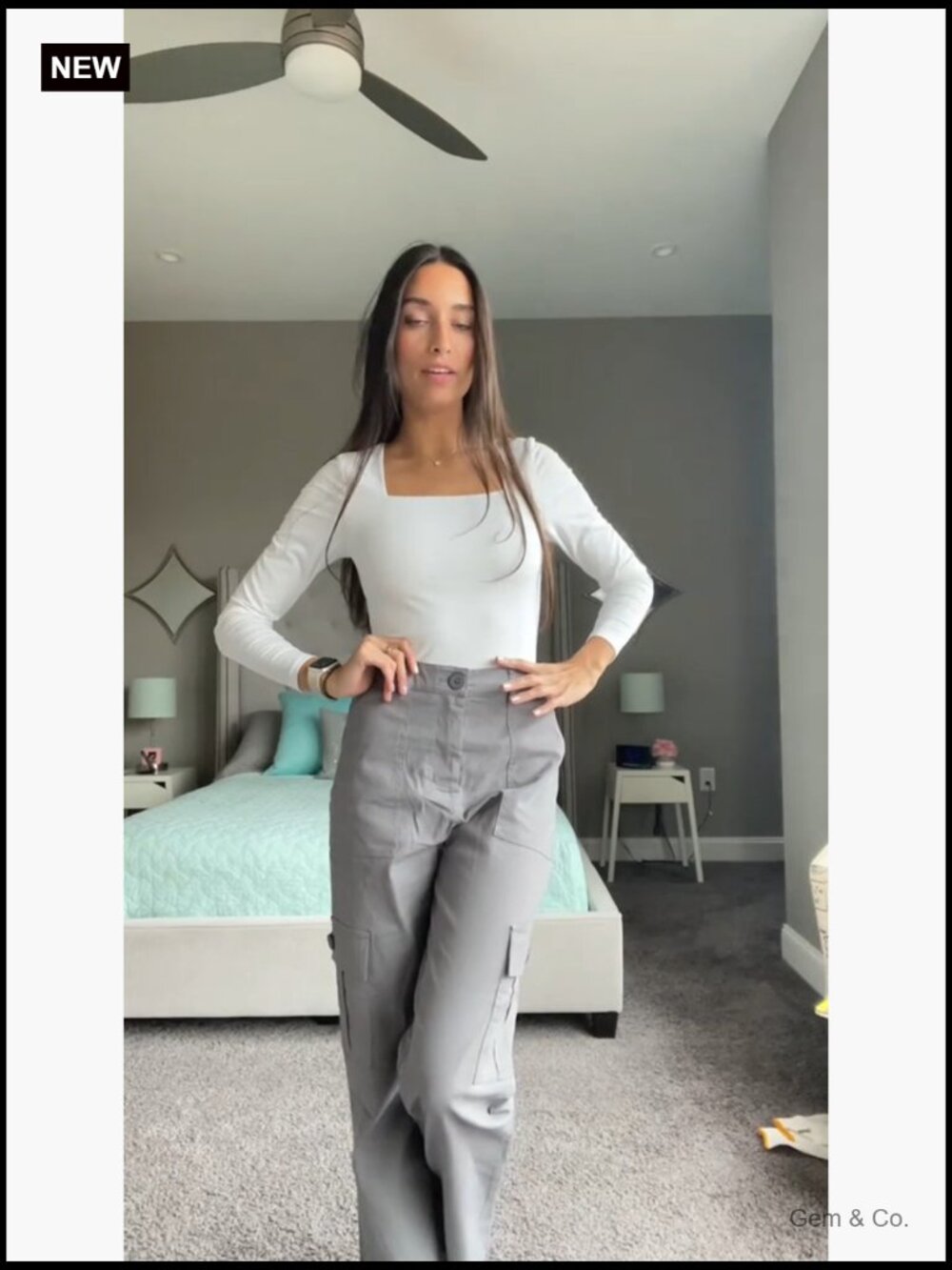 High Waisted Cargo Pants Baggy Stretchy 6 Pockets Drawstring Ankle Cuffs Y2K - Picture 5 of 7